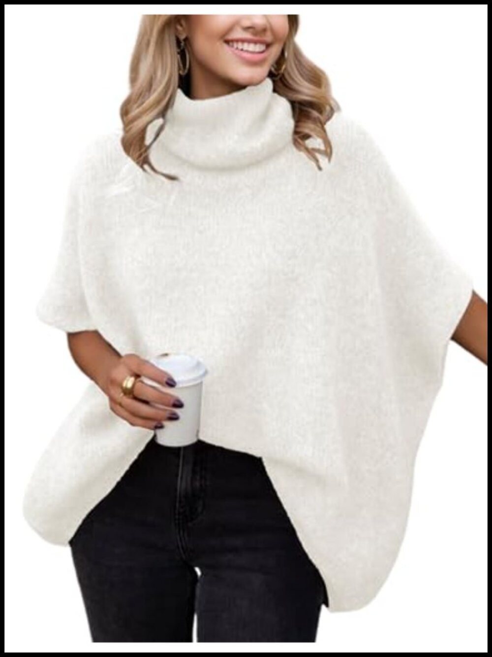 Oversized Chunky Turtleneck Sweater Batwing Sleeve Knit Pullover